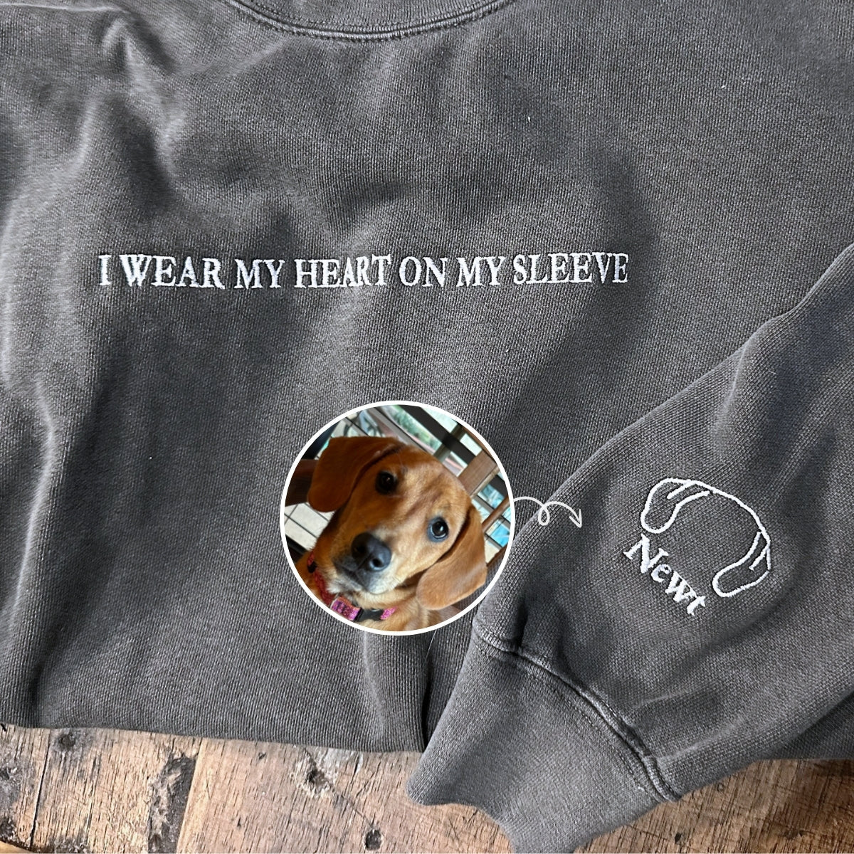 Custom Embroidered Sweatshirt I Wear My Heart on Sleeve Personalized with Pet Ear Unique Gift for Pet Lovers