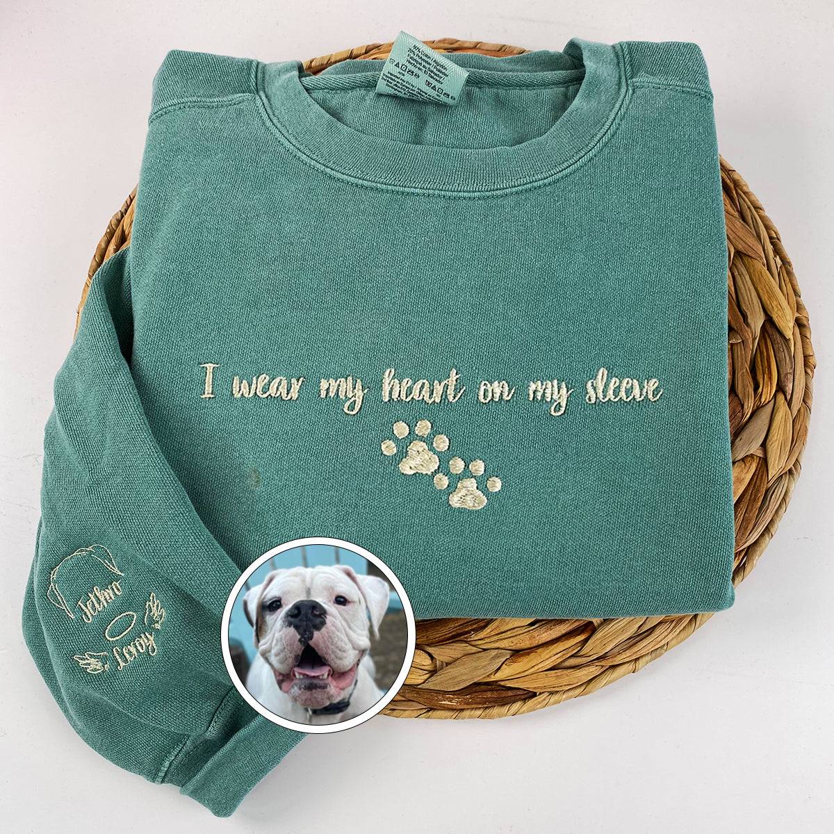Custom Embroidered Sweatshirt I Wear My Heart on Sleeve Personalized with Pet Ear Unique Gift for Pet Lovers