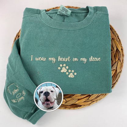 Custom Embroidered Sweatshirt I Wear My Heart on Sleeve Personalized with Pet Ear Unique Gift for Pet Lovers