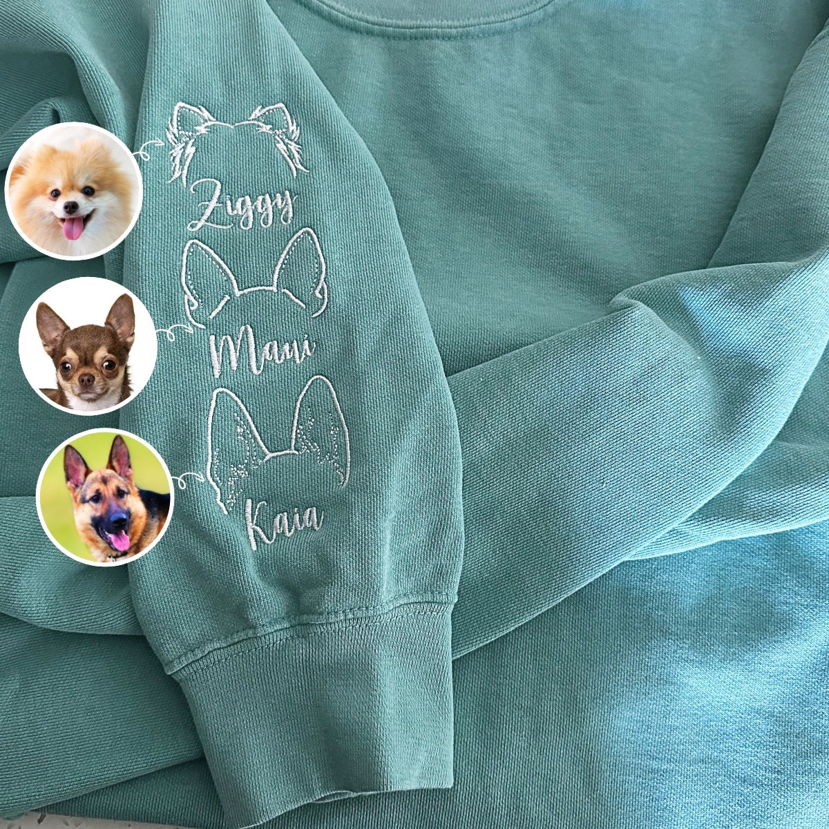 Custom Embroidered Sweatshirt I Wear My Heart on Sleeve Personalized with Pet Ear Unique Gift for Pet Lovers