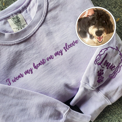 Custom Embroidered Sweatshirt I Wear My Heart on Sleeve Personalized with Pet Ear Unique Gift for Pet Lovers
