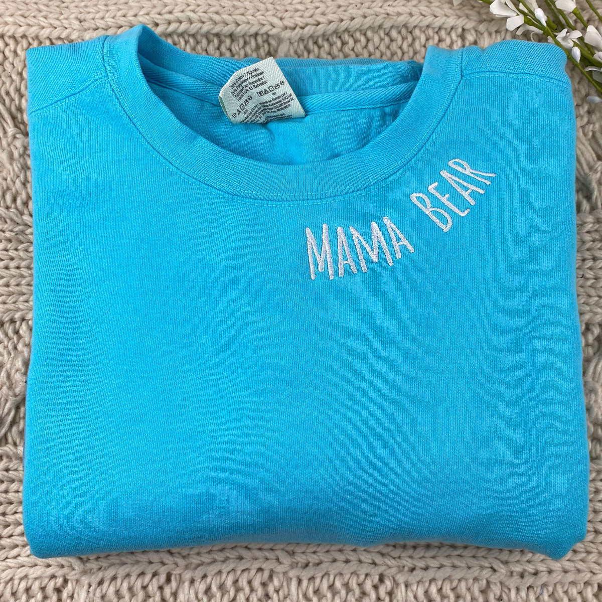 Custom Embroidered Mama Bear Sweatshirt - Neckline Design, Personalized Gift for Mom