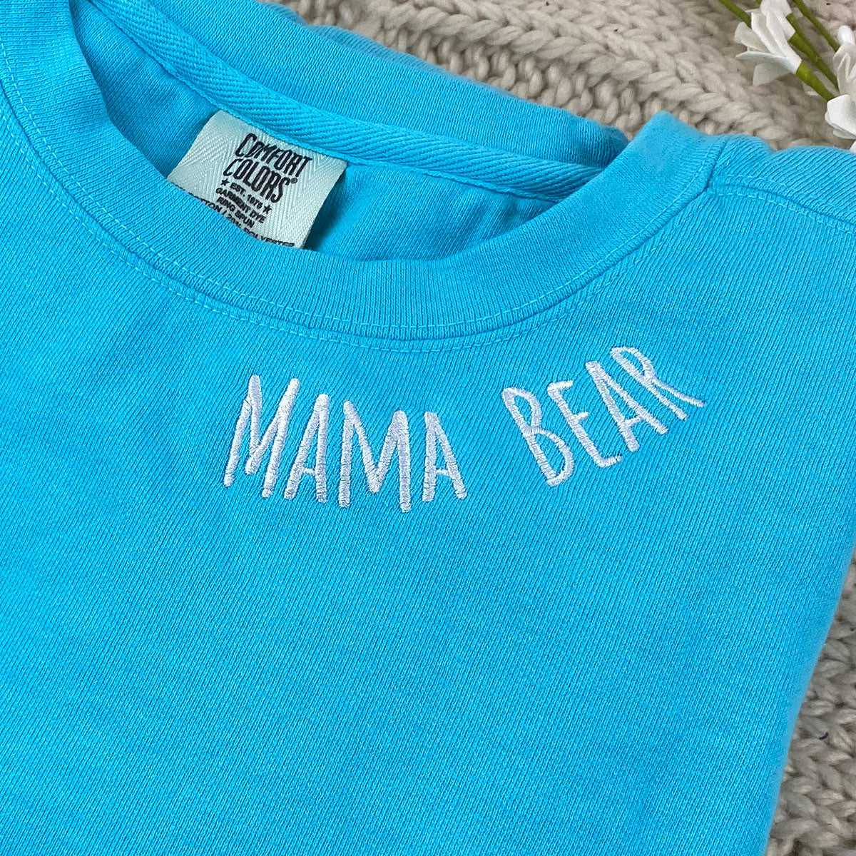 Custom Embroidered Mama Bear Sweatshirt - Neckline Design, Personalized Gift for Mom