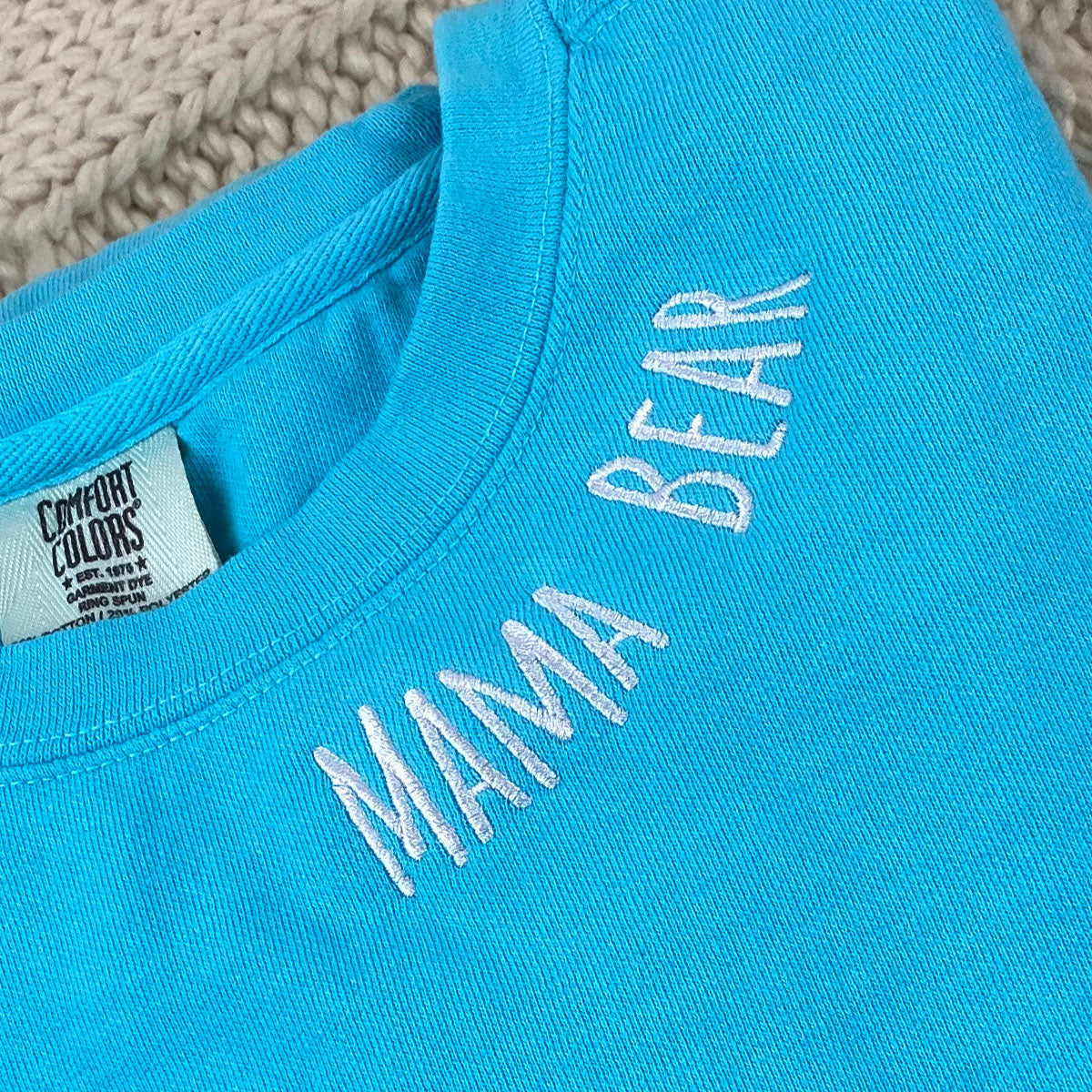 Custom Embroidered Mama Bear Sweatshirt - Neckline Design, Personalized Gift for Mom
