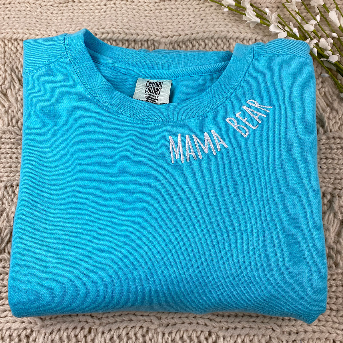 Custom Embroidered Mama Bear Sweatshirt - Neckline Design, Personalized Gift for Mom