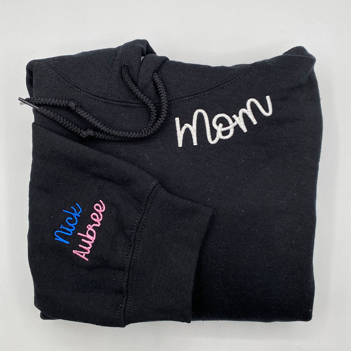 Custom Embroidered Mom Sweatshirts & Hoodies - Personalized Crewneck with Kids Name on Sleeve