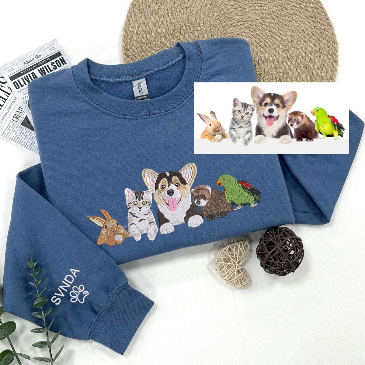 Custom Embroidered Pet Portrait Hoodie From Photo, Animals Sweatshirt, Dog Cat Bird Fish Horse, Special Gift For Pet Lovers