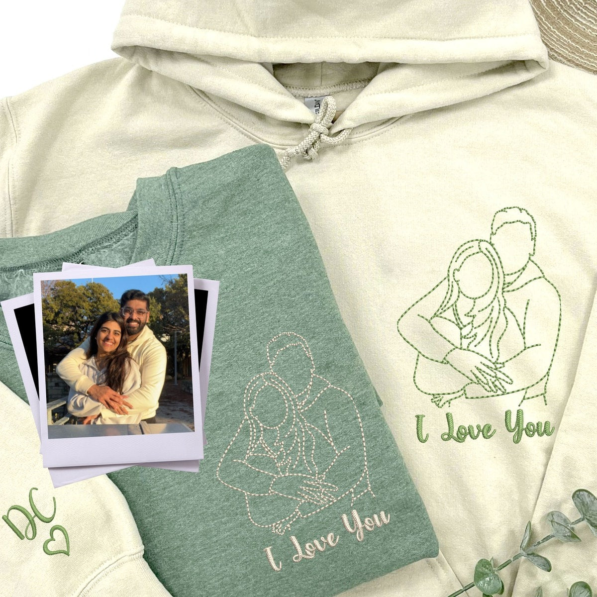 Matching Couple Hoodies, Personalized Picture Embroidered Sweatshirt, Couple Portrait Sweatshirt, Custom Anniversary Gift