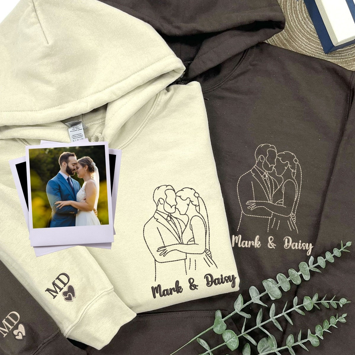 Matching Couple Hoodies, Personalized Picture Embroidered Sweatshirt, Couple Portrait Sweatshirt, Custom Anniversary Gift