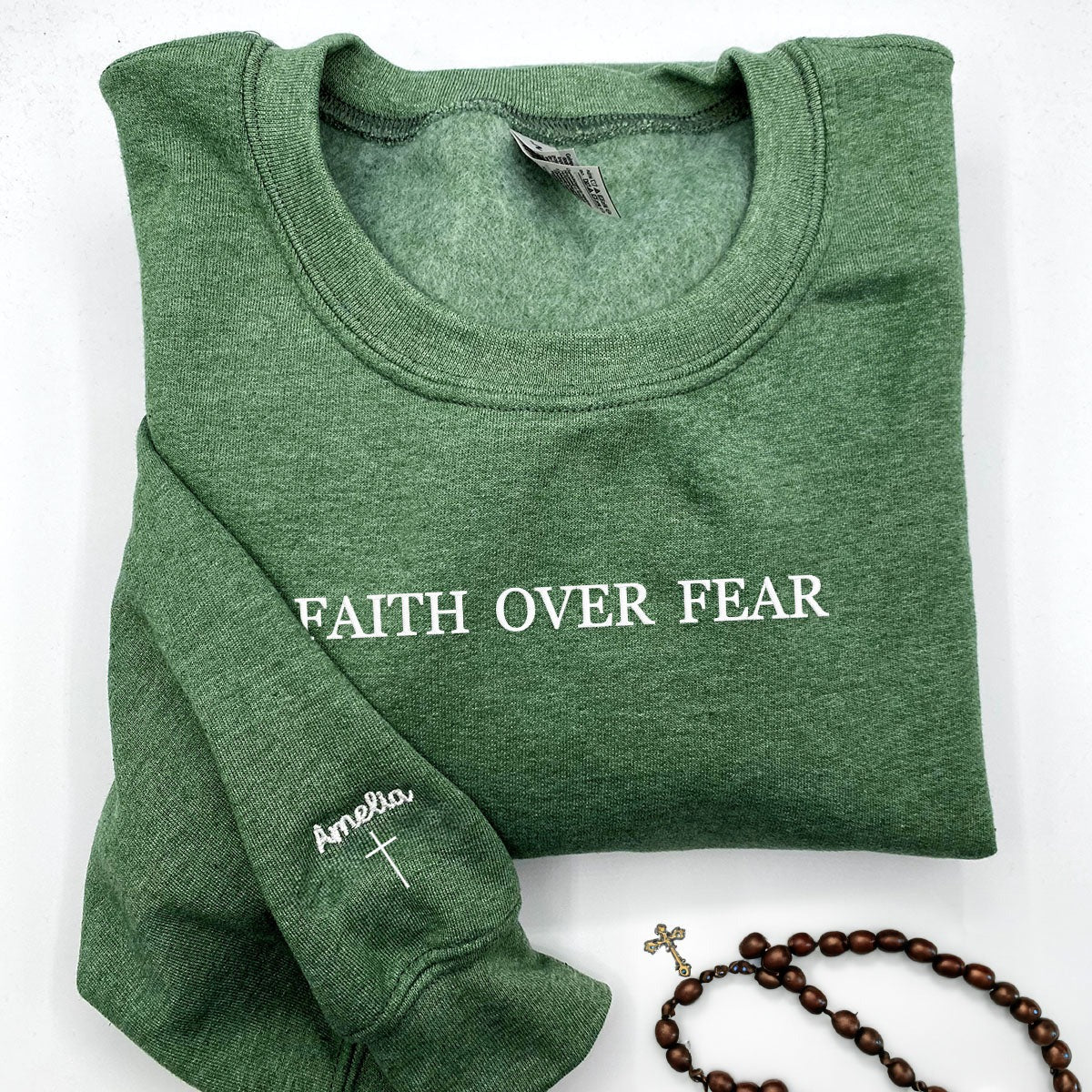 Custom Embroidered Sweatshirts & Hoodies - Personalized Faith Over Fear, Christian Apparel Sweatshirt