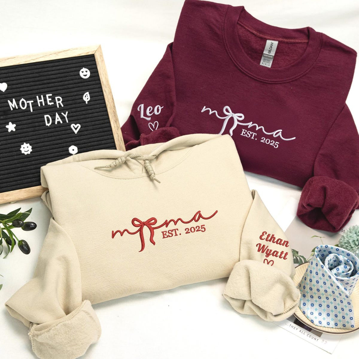 Custom Embroidered Sweatshirts for Women Mama, Personalized Mama Coquette Hoodie - Mother's Day Gift, Gift For New Mom