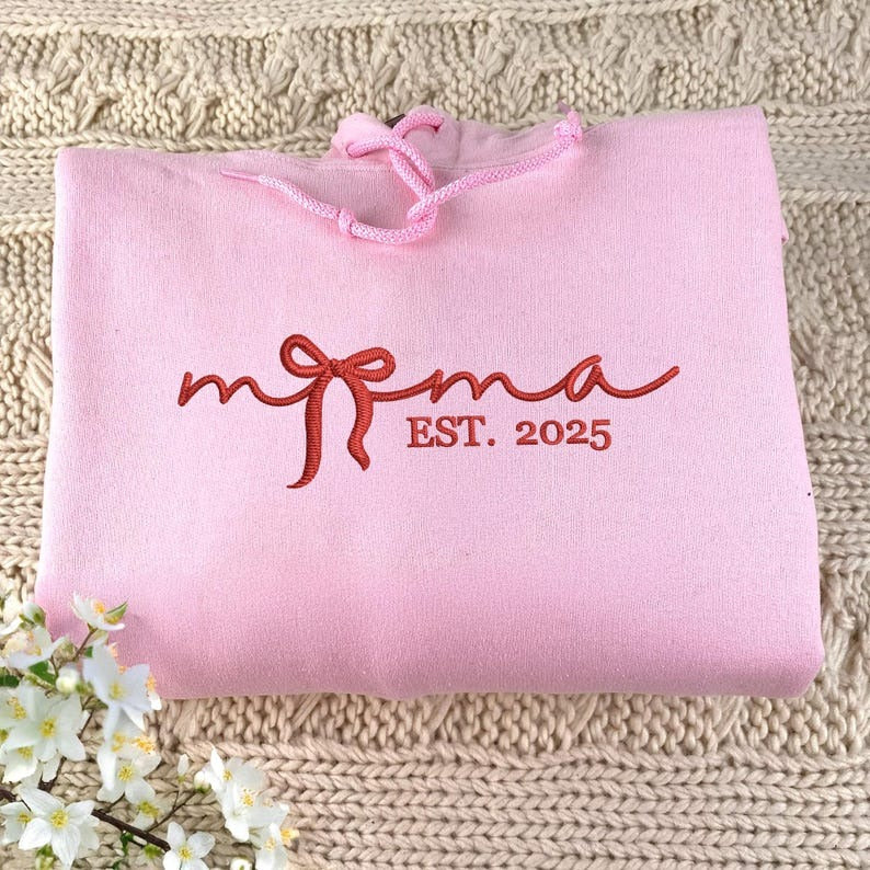 Custom Embroidered Sweatshirts for Women Mama, Personalized Mama Coquette Hoodie - Mother's Day Gift, Gift For New Mom