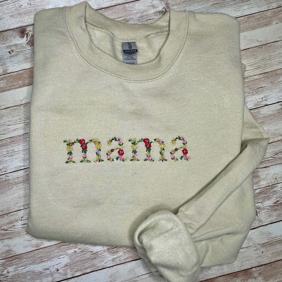 Custom Mama Embroidered Floral Sweatshirt - Trendy Crewneck, Unique Gift for Mom, Custom Embroidery Mother’s Day Personalized