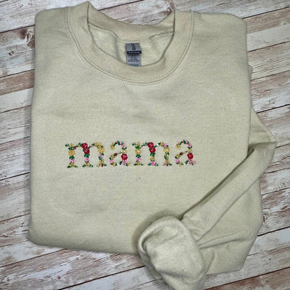 Custom Mama Embroidered Floral Sweatshirt - Trendy Crewneck, Unique Gift for Mom, Custom Embroidery Mother’s Day Personalized
