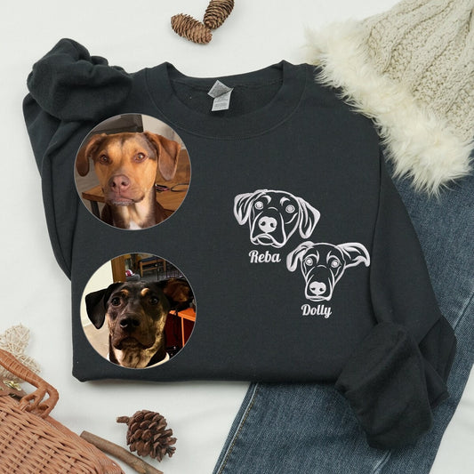 Custom Pet Embroidered Sweatshirt – Personalized Dog Portrait, Perfect Christmas Gift for Dog Moms & Dads