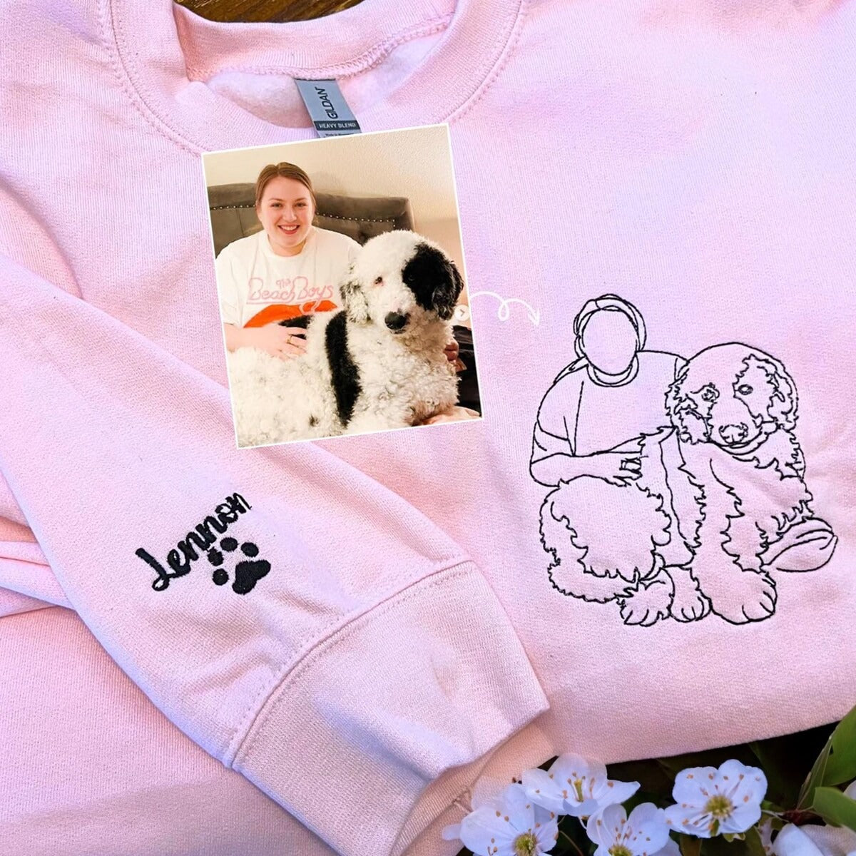 Custom Pet Portrait From Photo Sweatshirt, Dog Dad Hoodie, Cat Mom Gift, Dog Dad Gift, Pet Memorial Gift