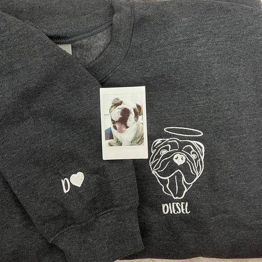 Custom Pet Portrait Sweatshirt, Dog Mama Sweatshirt, Personalized Outline Pet Hoodie, Embroidered Cat Sweater, Pet Memorial Gift