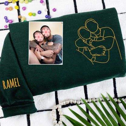 Custom Picture Embroidered Hoodies, Embroidered Couple Portrait Sweatshirt, Christmas Gift for Couple