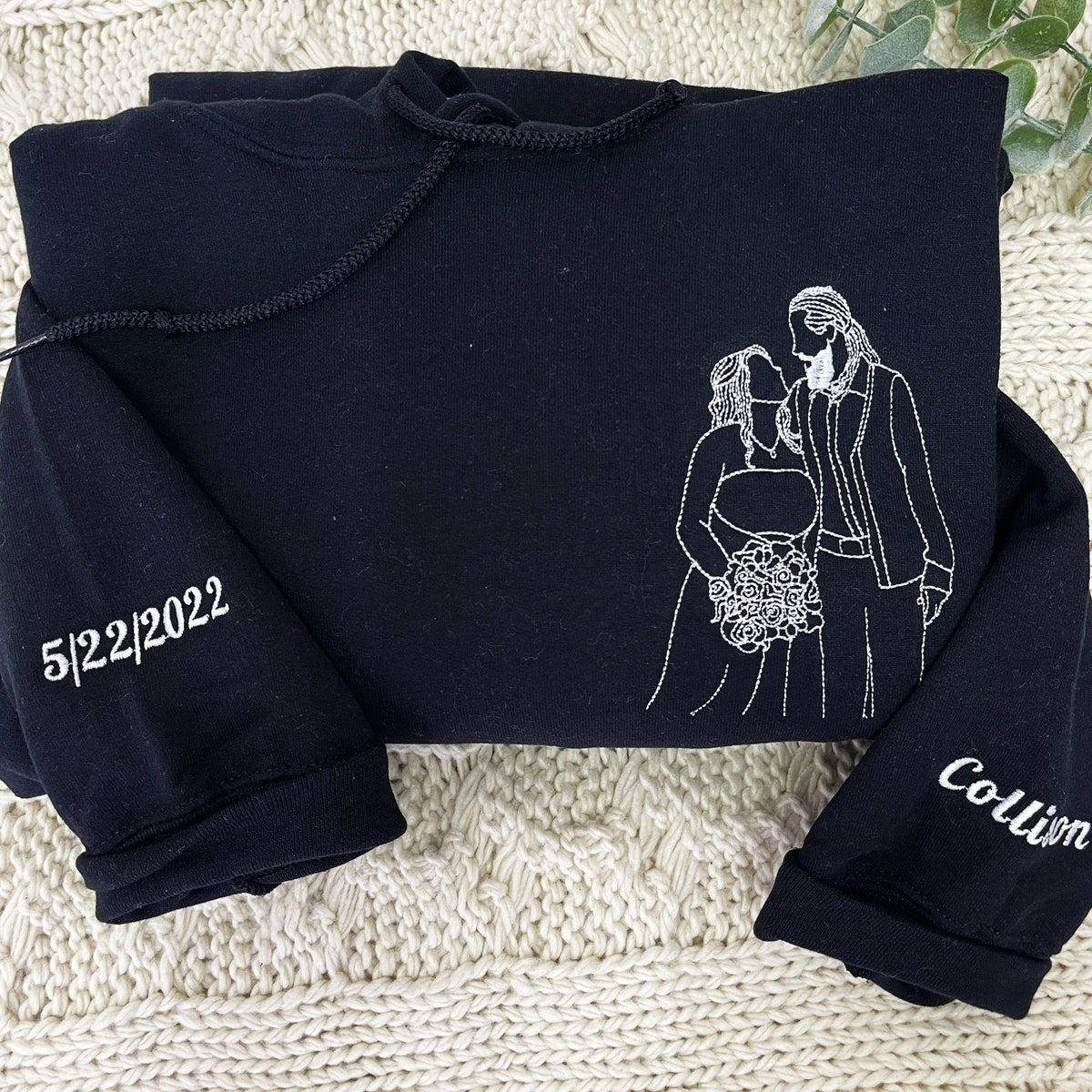 Custom Picture Embroidered Hoodies, Embroidered Couple Portrait Sweatshirt, Christmas Gift for Couple