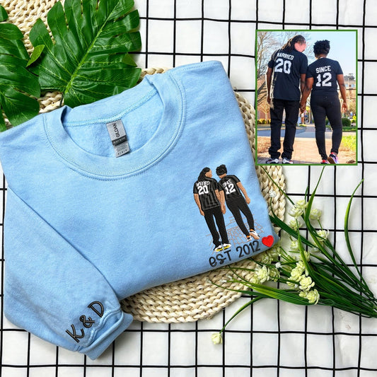Custom Portrait From Your Photo Embroidered Sweatshirt, Custom Couple Portrait Hoodie, Gift For Husband & Wife