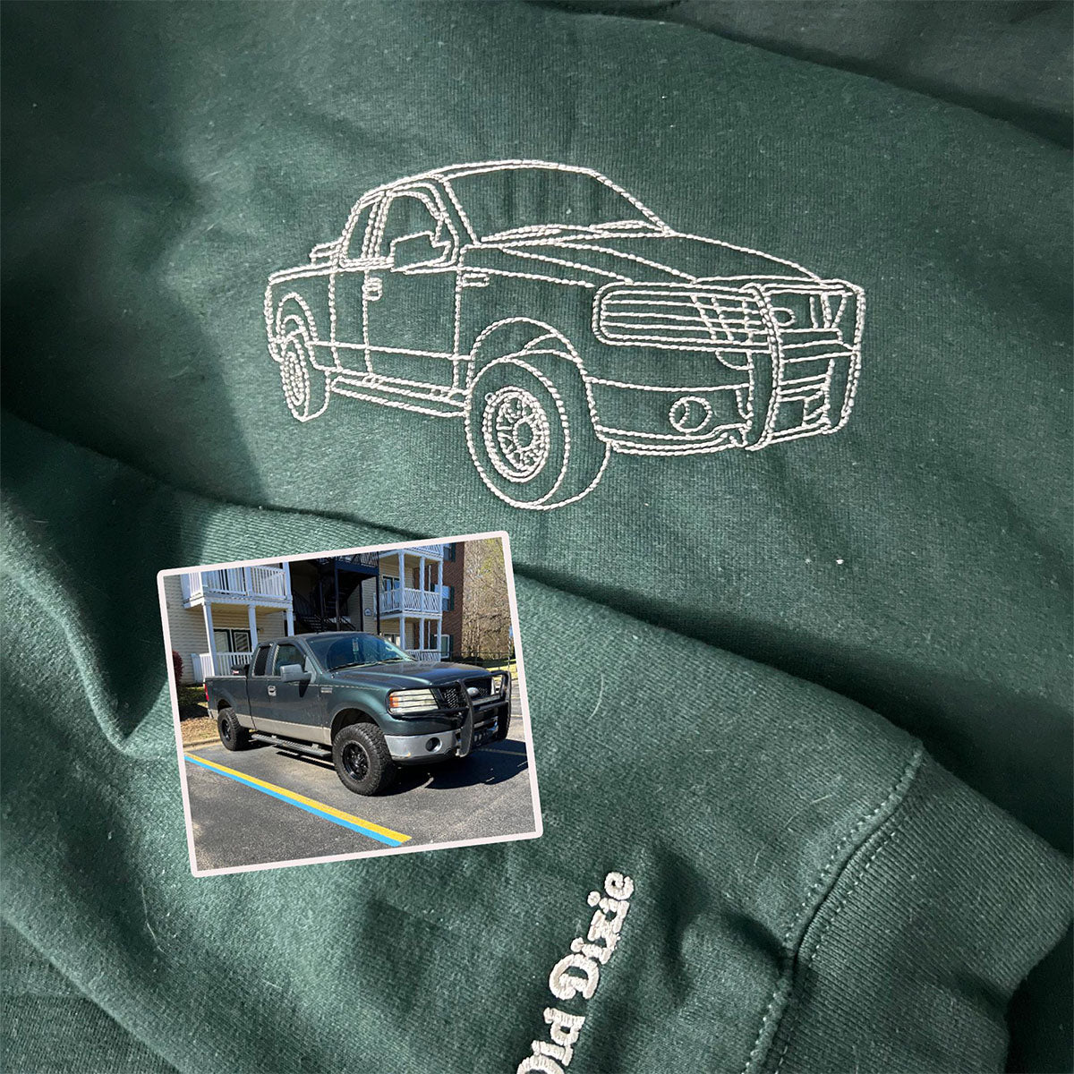 Custom Embroidered Sweatshirts & Hoodies - Personalized Car Line Art Portrait from Your Photo