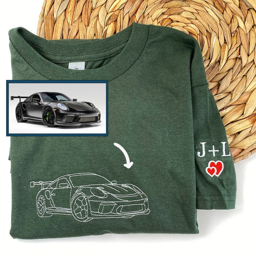 Custom Embroidered Sweatshirts & Hoodies - Personalized Car Line Art Portrait from Your Photo