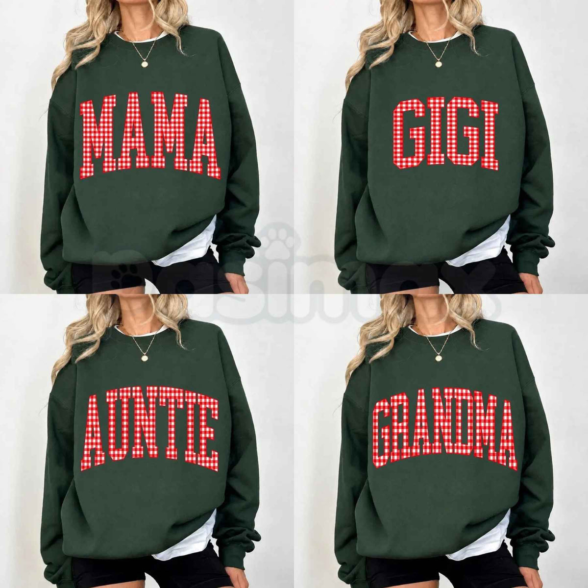 Customize MAMA Gingham Christmas Sweatshirt | Cute Personalized Mom Holiday Crewneck-Pasimax