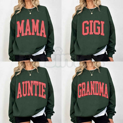 Customize MAMA Gingham Christmas Sweatshirt | Cute Personalized Mom Holiday Crewneck-Pasimax