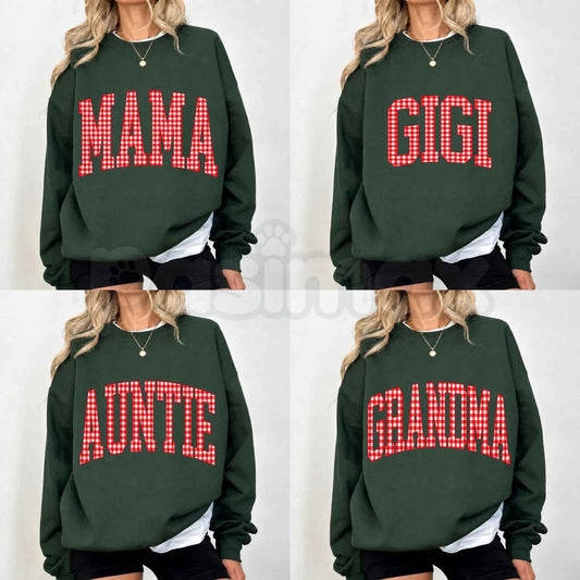 Customize MAMA Gingham Christmas Sweatshirt | Cute Personalized Mom Holiday Crewneck-Pasimax