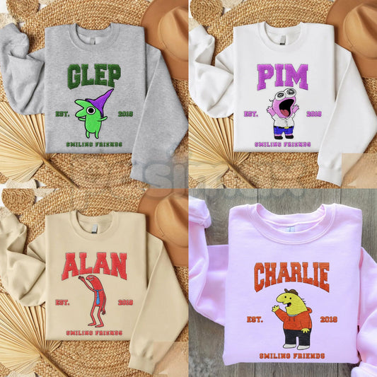 Cute Friendship Stitch Christmas 2025 Crewneck – Smiling Friends Embroidered Sweater-Pasimax