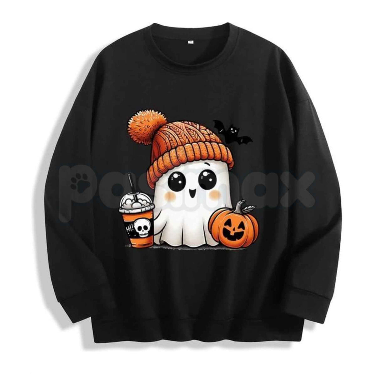 Cute Ghost Iced Coffee Pumpkin Sweatshirt | Fall Spooky Season Crewneck-Pasimax