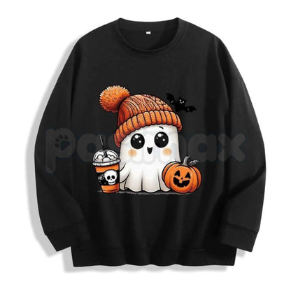 Cute Ghost Iced Coffee Pumpkin Sweatshirt | Fall Spooky Season Crewneck-Pasimax