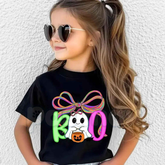 Cute Halloween Ghost Girls T-Shirt – Spooky Season Kids Unisex Cotton Graphic Tee-Pasimax