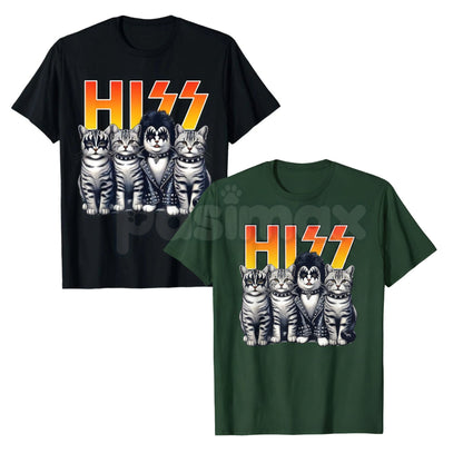 Cute Hiss Cats Rock Kittens T-Shirt - Funny Music Cat Lovers Men Tee, Kitty Rocking Graphic Apparel, Feline Rock and Roll Gift-Pasimax