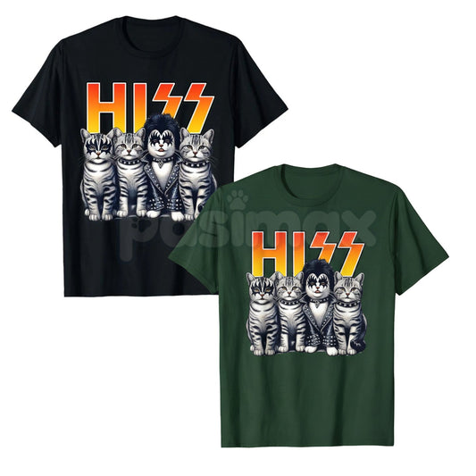 Cute Hiss Cats Rock Kittens T-Shirt - Funny Music Cat Lovers Men Tee, Kitty Rocking Graphic Apparel, Feline Rock and Roll Gift-Pasimax