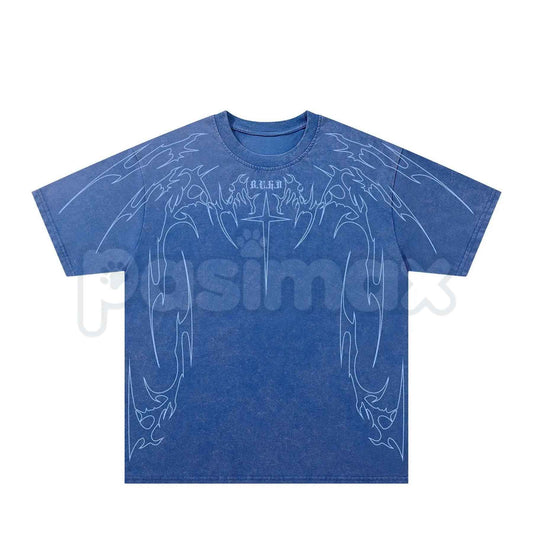 Cyber Sigilism Gothic Tribal Acid Wash T-Shirt – Retro Y2K Alt Dark Aesthetic Graphic Tee, Vintage Washed Lightweight Cotton Unisex Streetwear Top-Pasimax