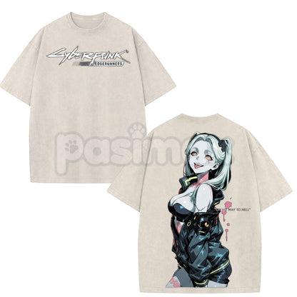 Cyberpunk: Edgerunners Rebecca Printed T-Shirt – Vintage Washed Unisex Anime Streetwear-Pasimax