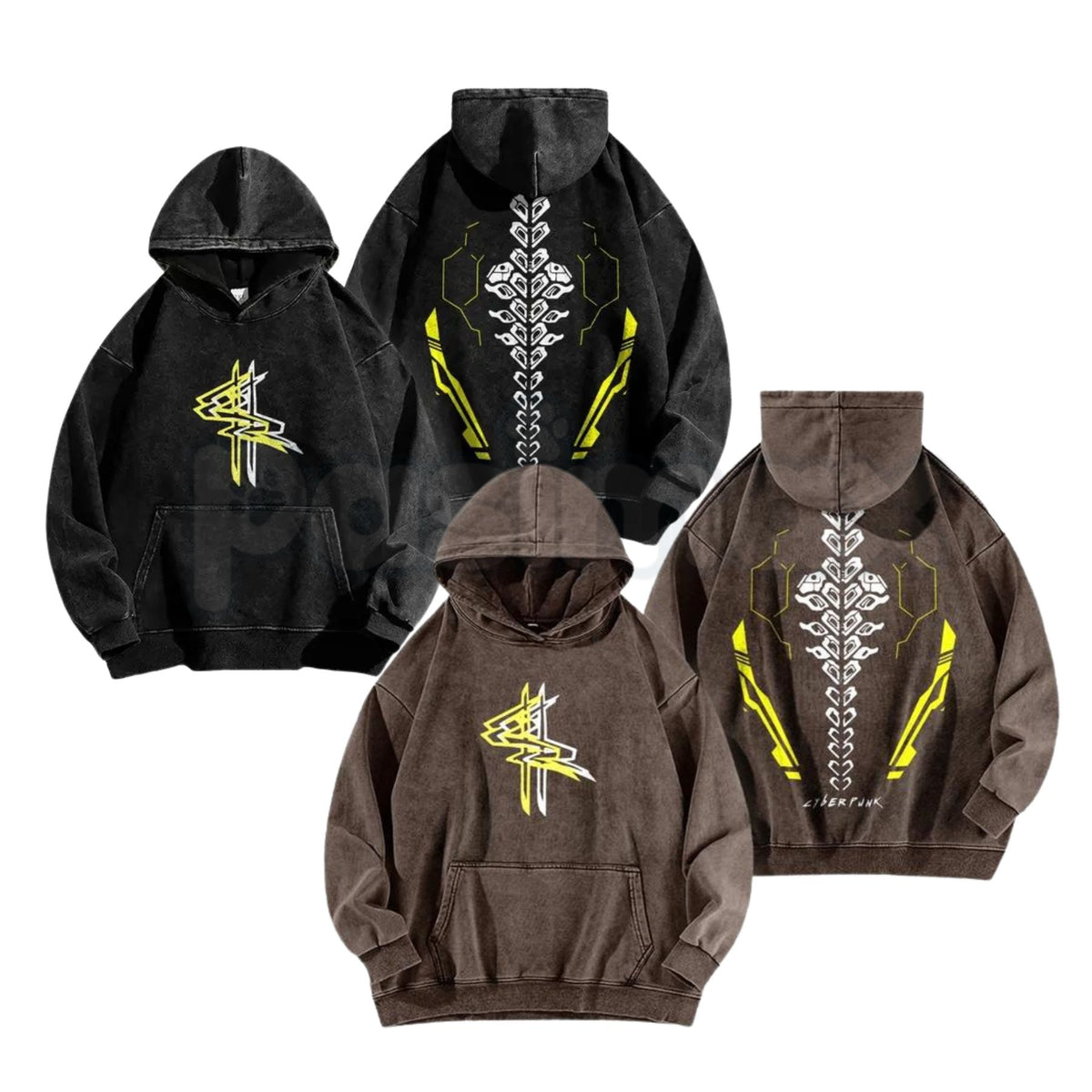 Cyberpunk Machinery Graphic Washed Hoodie – Futuristic Industrial Pullover, Vintage Tech Streetwear-Pasimax