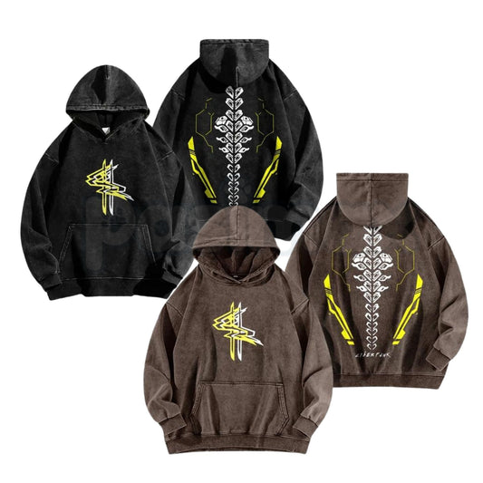 Cyberpunk Machinery Graphic Washed Hoodie – Futuristic Industrial Pullover, Vintage Tech Streetwear-Pasimax