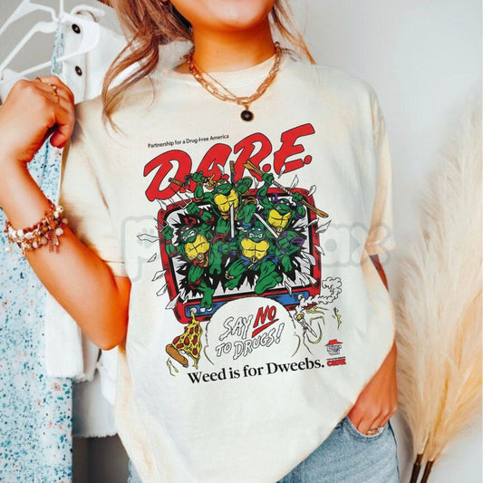DARE Say No To Drugs Ninja Turtles T-Shirt - Classic Retro Vintage Graphic Tee, 90s Nostalgia TV Show Apparel, Funny TMNT Slogan-Pasimax
