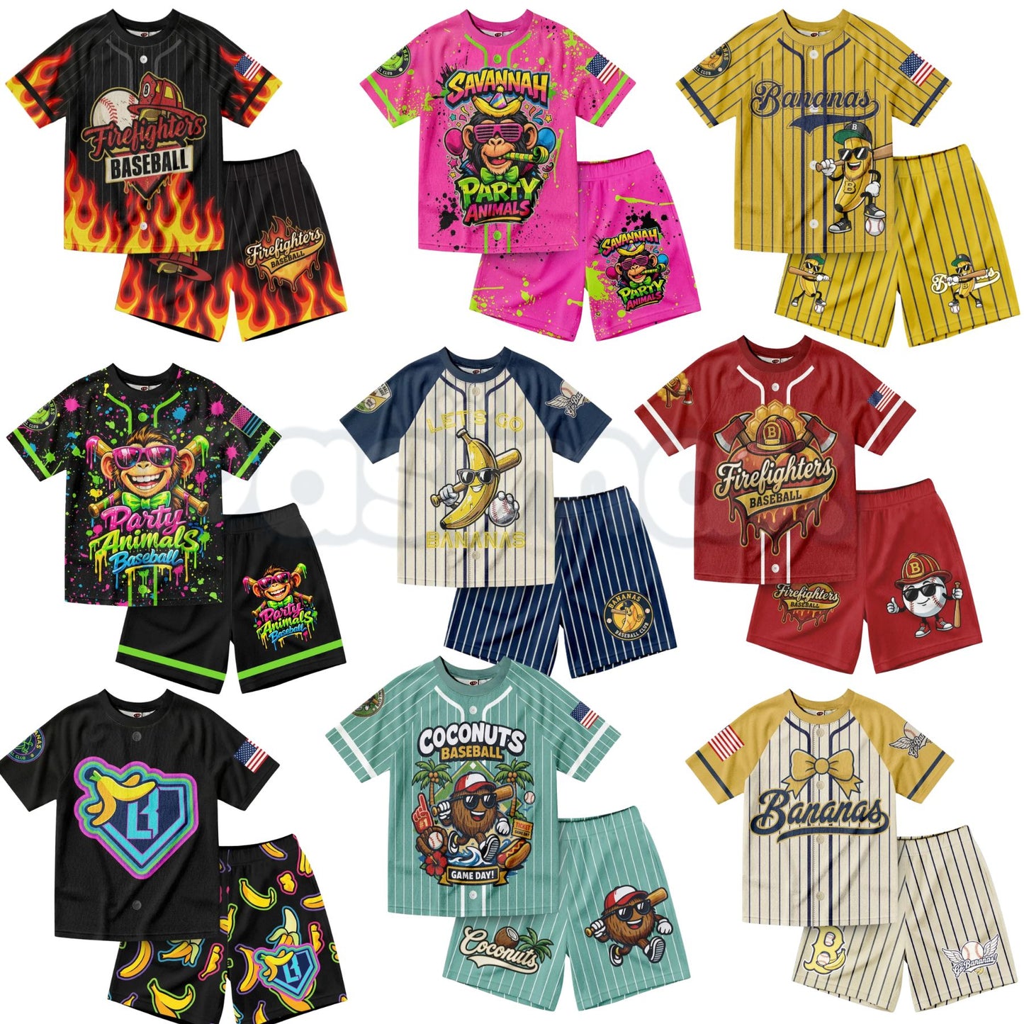 Dabbing Banana Retro American Flag Baseball Jersey Set – Toddler Athletic Mesh Outfit-Pasimax