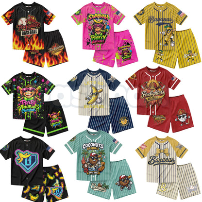 Dabbing Banana Retro American Flag Baseball Jersey Set – Toddler Athletic Mesh Outfit-Pasimax