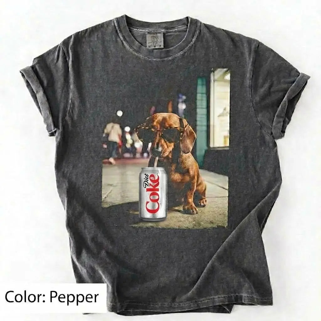Comfort Colors® Dog Breeds Drinking Diet Coke T-Shirt – Funny Dog Dad Soda Lover Graphic Tee, Aesthetic Retro Puppy Animal Meme Shirt, Cute Pet Gift