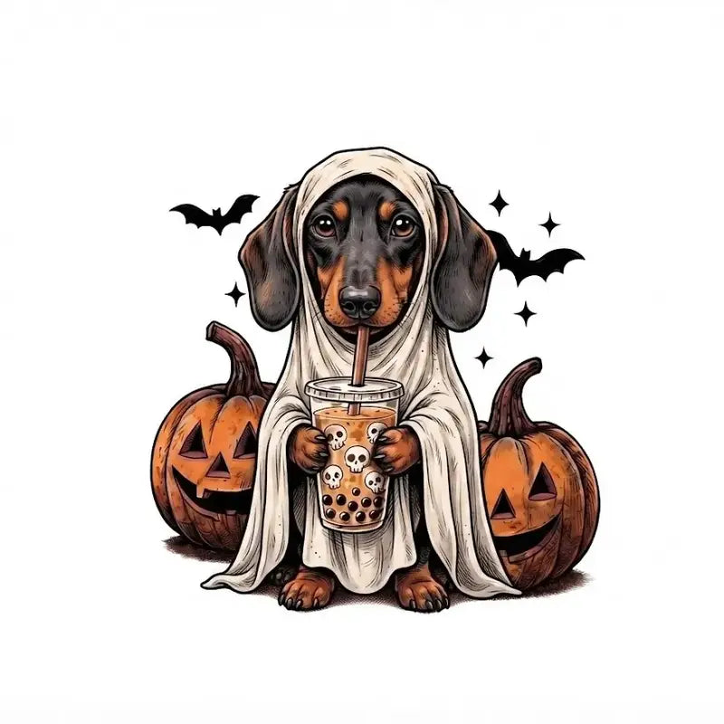 Comfort Colors® Custom Ghost & Boba Tea Halloween Dog T-Shirt – Spooky Season Bubble Tea Graphic Tee, Cute Ghost Dog Unisex Top & Gift