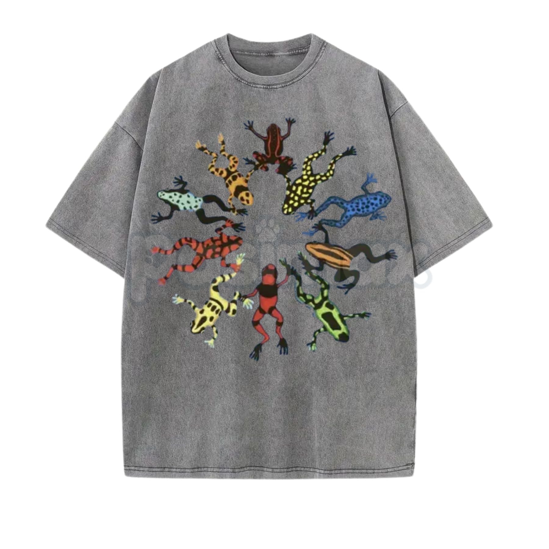 Dancing Frog Feast Print T-Shirt – Retro Cottagecore Amphibian Graphic Tee, Lightweight Vintage Washed Cotton Whimsical Top-Pasimax