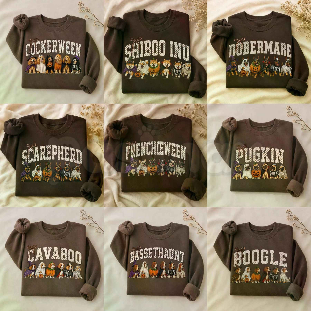 Dark Chocolate 30+ Halloween Dog Breeds Sweatshirt | Dog Mom Fall Crewneck-Pasimax