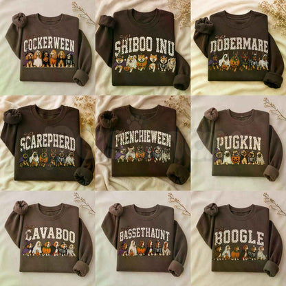 Dark Chocolate 30+ Halloween Dog Breeds Sweatshirt | Dog Mom Fall Crewneck-Pasimax