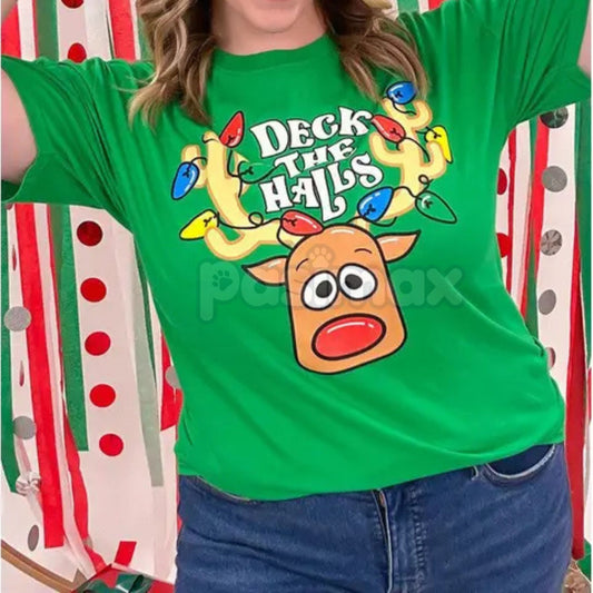 Deck the Halls Festive Graphic Tee - Unisex Ugly Sweater Alternative Shirt, Classic Christmas Carol Design, Fa La La Holiday Wear-Pasimax