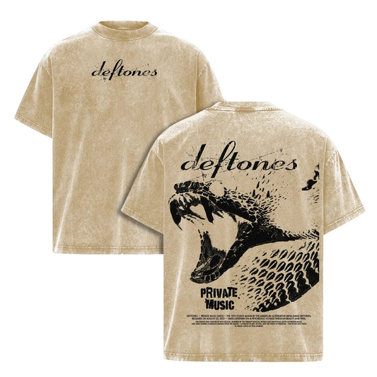 Deftones Private Music Album T-Shirt – Double Printed Vintage Washed Band Tee-Pasimax