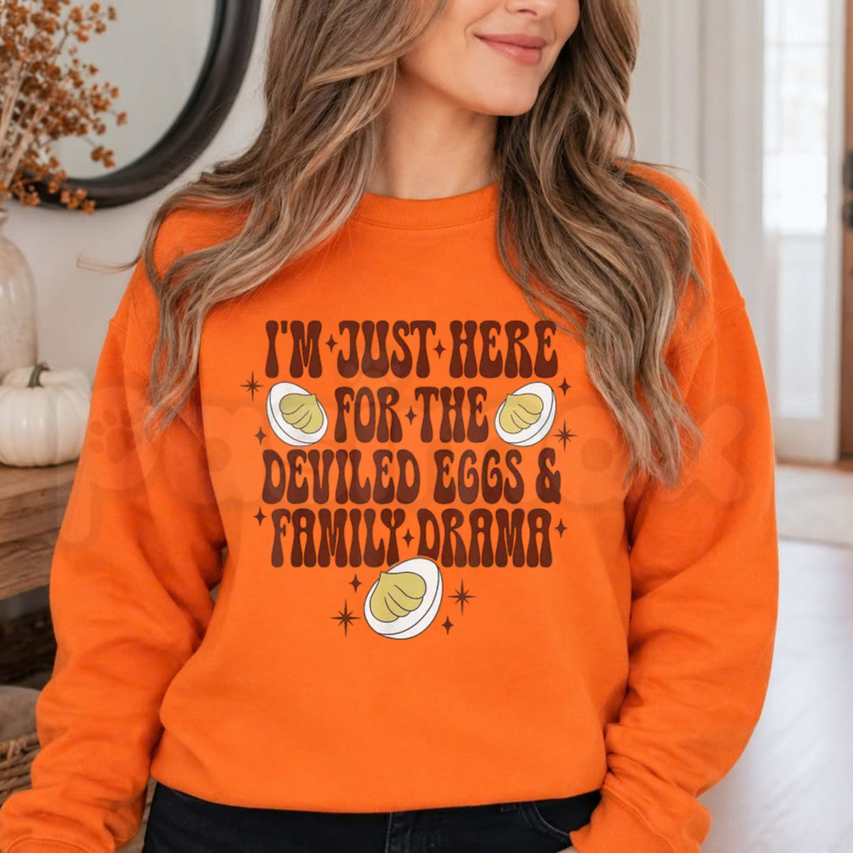 Deviled Eggs and Family Drama Sweatshirt | Funny Thanksgiving Graphic Crewneck-Pasimax